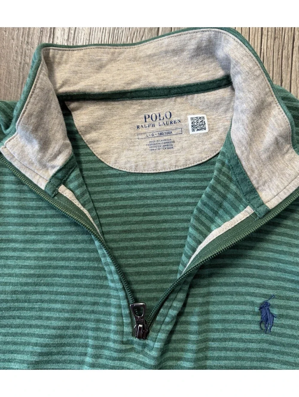Polo Ralph Lauren Sweatshirt Men Extra Large Green Striped Quarter Zip Pullover